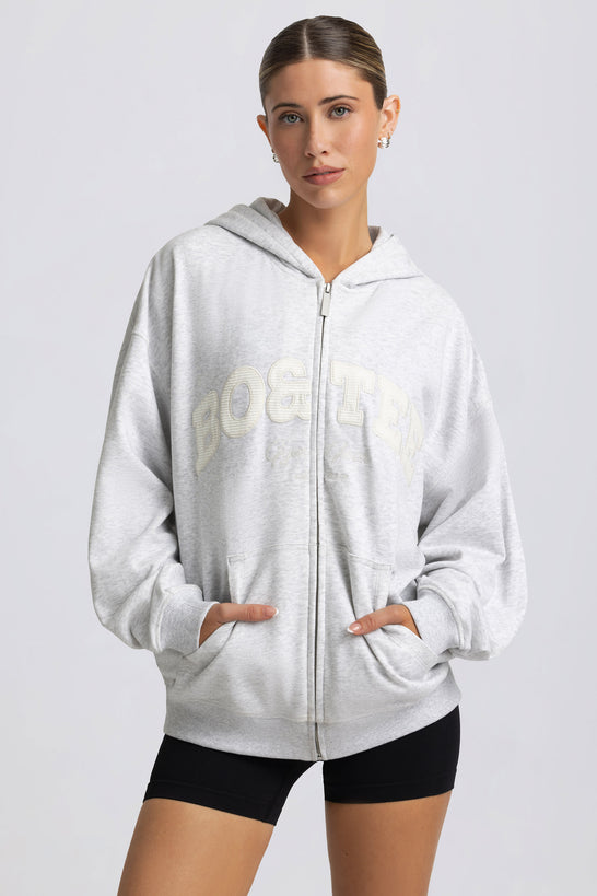 Oversized Zip-Up Hoodie in Grey Marl