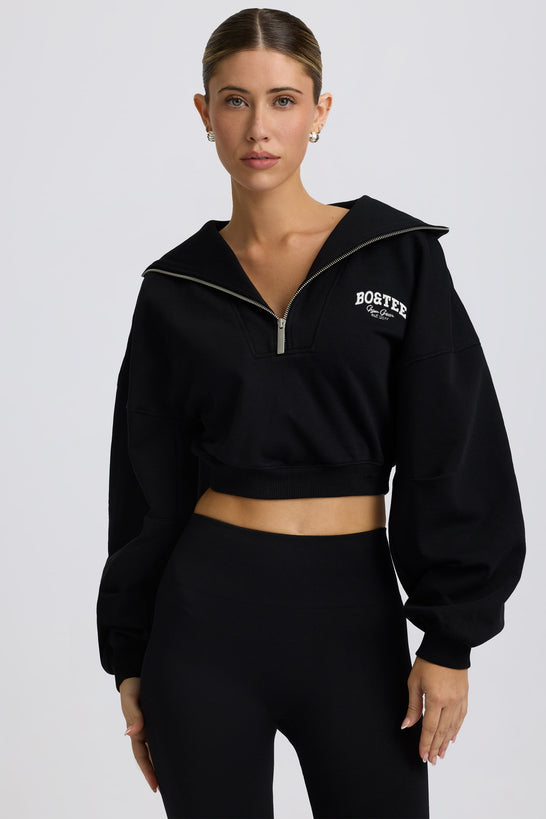 Quarter-Zip Cropped Sweatshirt in Black