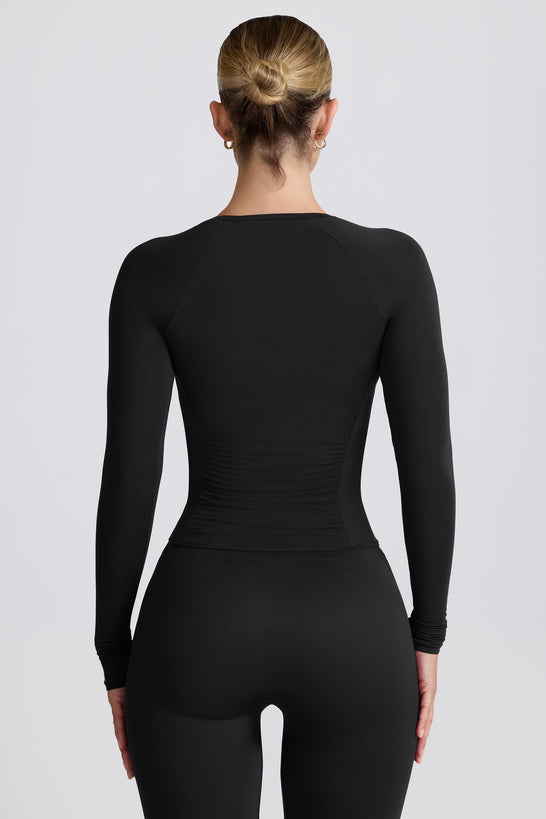 Tencel™ Modal Ruched Long-Sleeve Top in Black