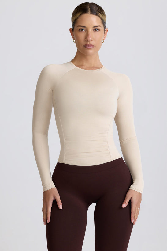 Tencel™ Modal Ruched Long-Sleeve Top in Bone