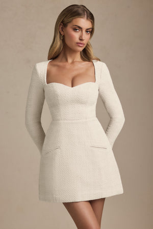 Sweetheart-Neck Structured Mini Dress in Ivory