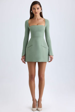 Square-Neck Structured Tulip Mini Dress in Khaki Green - 2 | Oh Polly Square-Neck Structured Tulip Mini Dress in Khaki Green - 2 | Oh Polly
