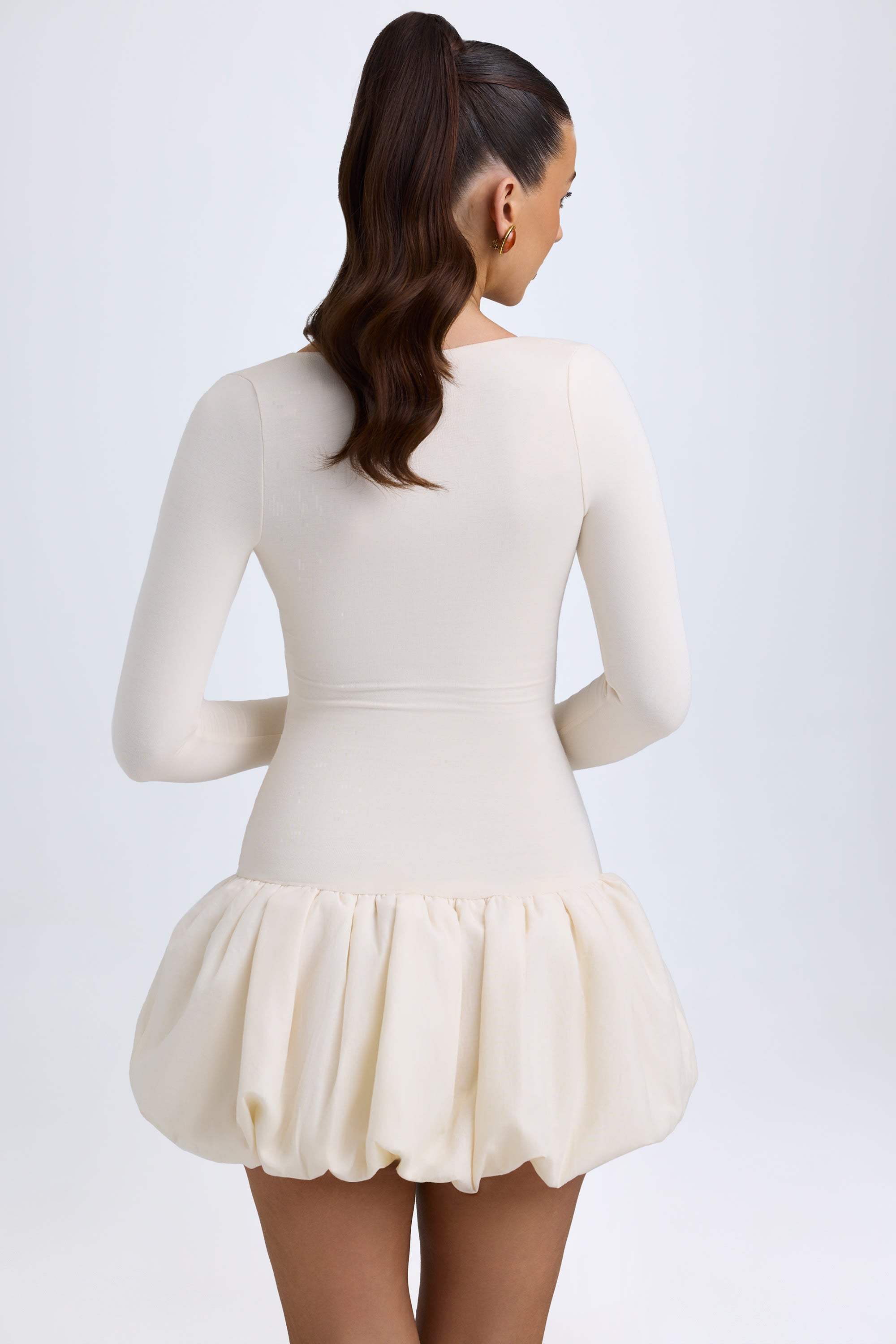 Tallou Modal Drop-Waist Bubble Hem Mini Dress in Ivory | Oh Polly