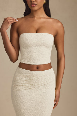 Ruched Strapless Lace Top in Ivory