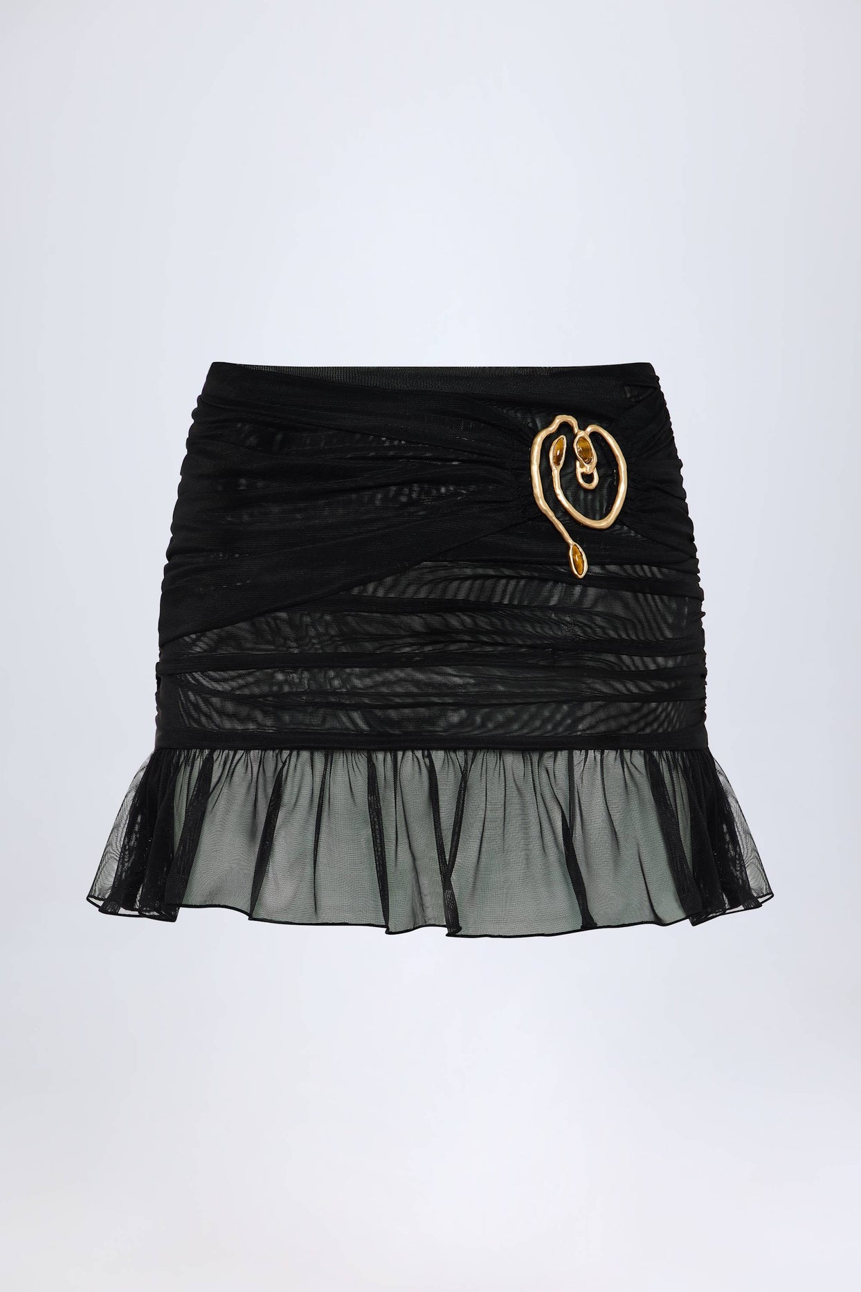 Hardware-Detail Ruffled Mid-Rise Mini Skirt in Black - 4