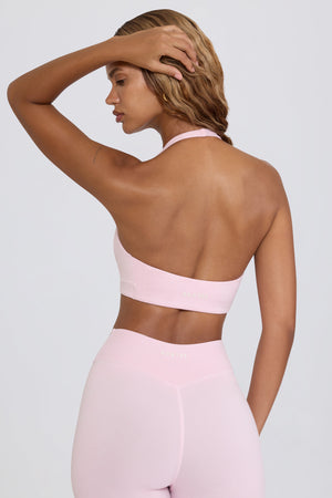 Brushed Jersey V-Neck Sports Bra in Pale Pink Marl