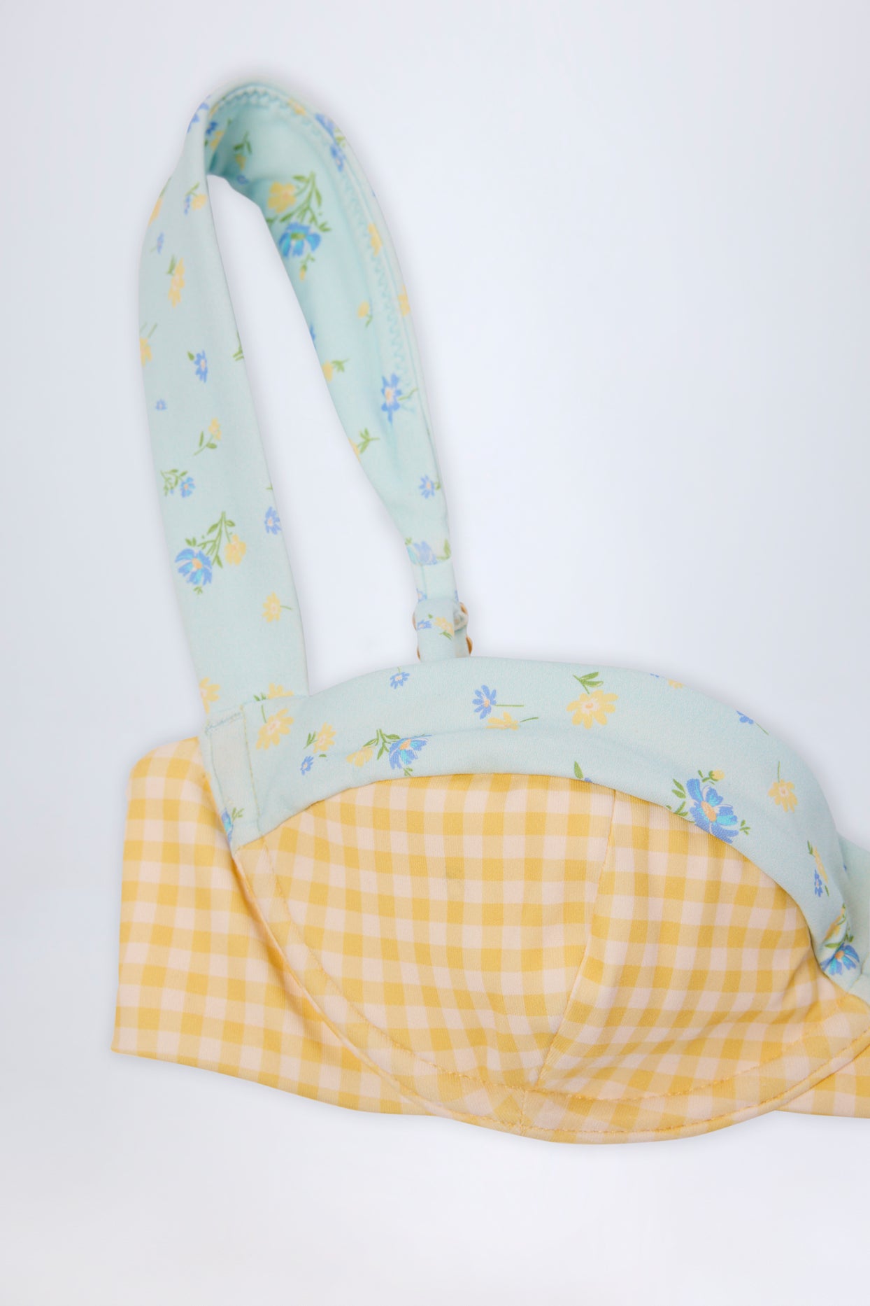 Underwired Balconette Bikini Top in Yellow Gingham - 8