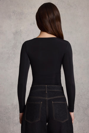 Ruched Long-Sleeve Top in Black