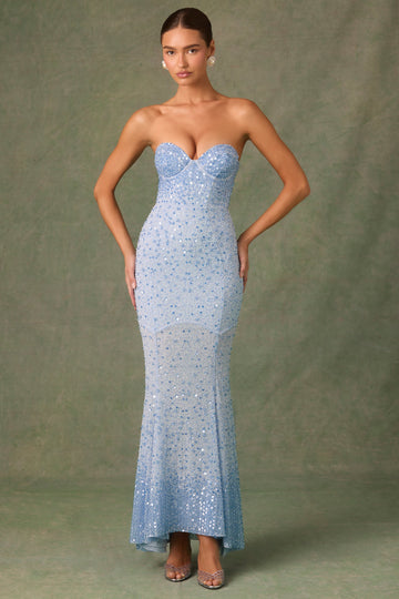 Sweetheart Neck Fishtail Hem Glitter Dress