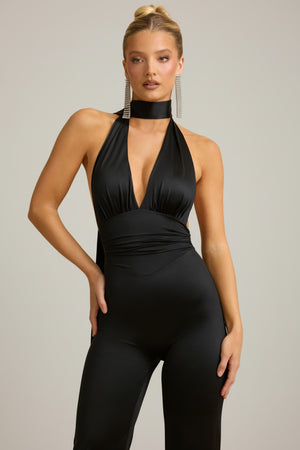 Scarf-Detail Halterneck Jumpsuit in Black