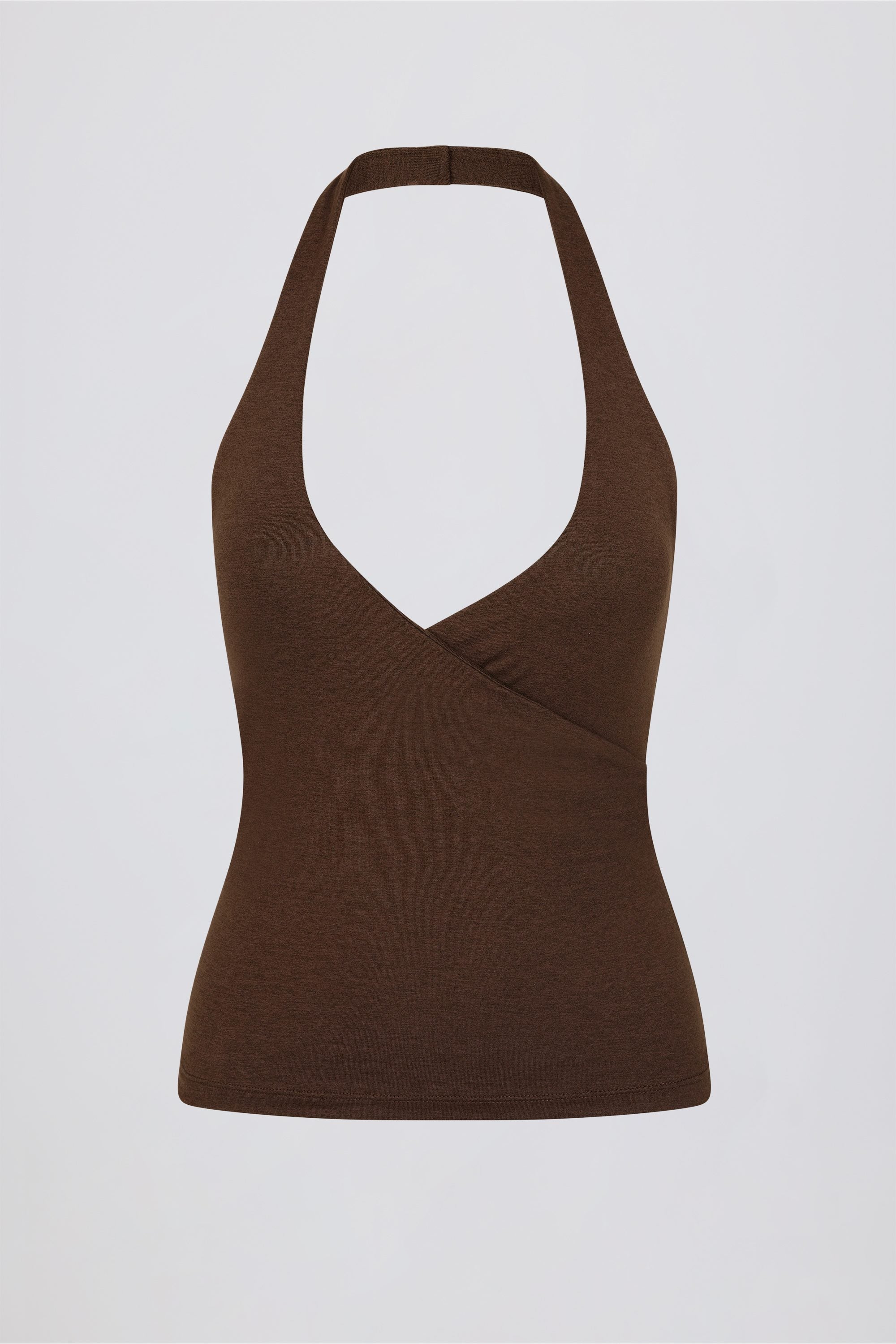 Halterneck Open-Back Tank Top in Pecan Marl