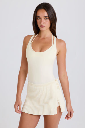 Ribbed Knit Tie Wrapover Skort in Cream