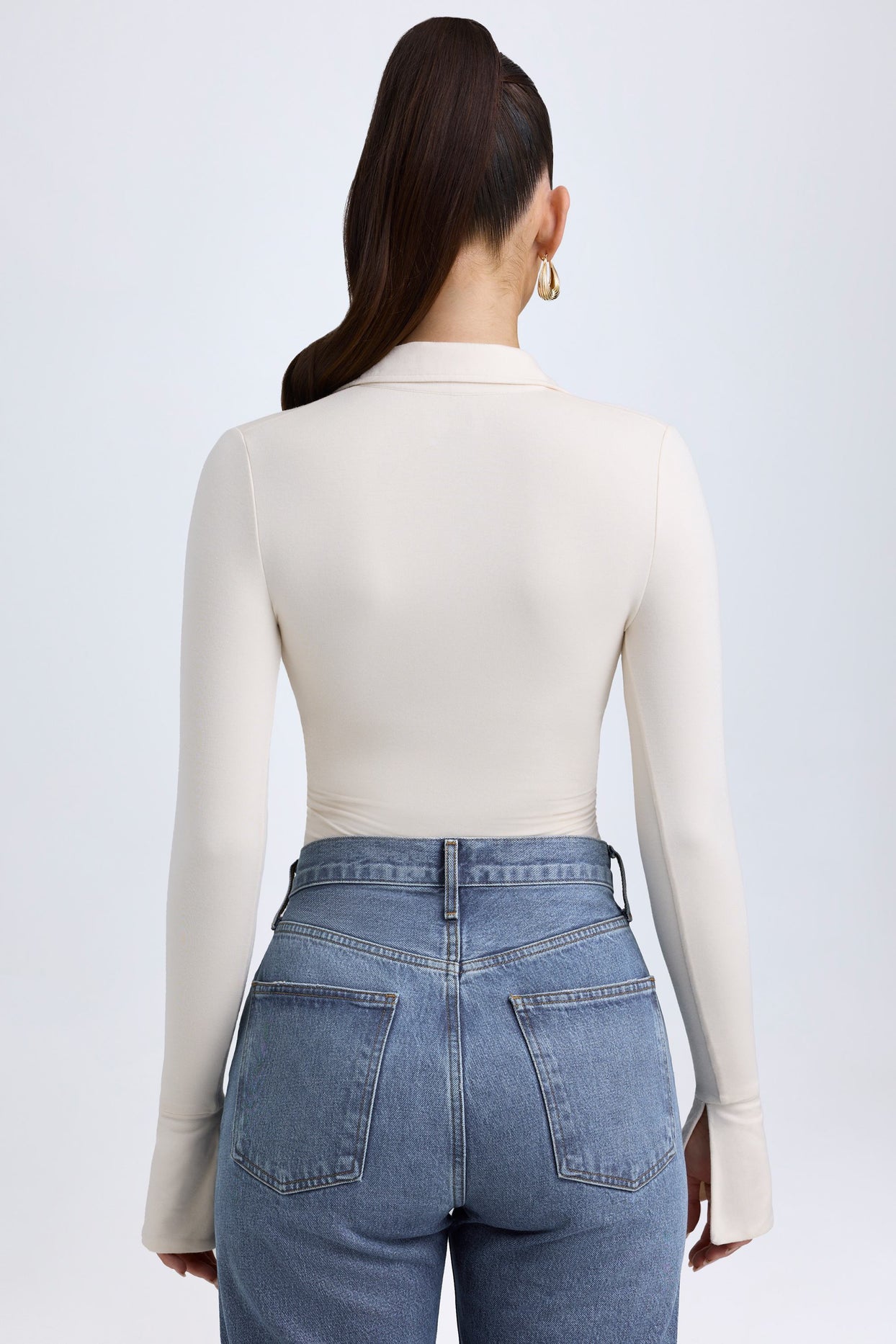 Modal Plunge V-Neck Bodysuit in Ivory - 2