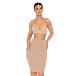 Why U So Abs-sessed Wit Me Metallic Knit Knee Length Skirt in Gold