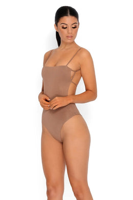 String It On Home Double Layered Bodysuit in Brown