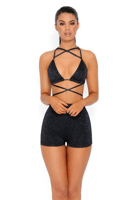 All Wrapped Up Metallic Knit Bralet in Black