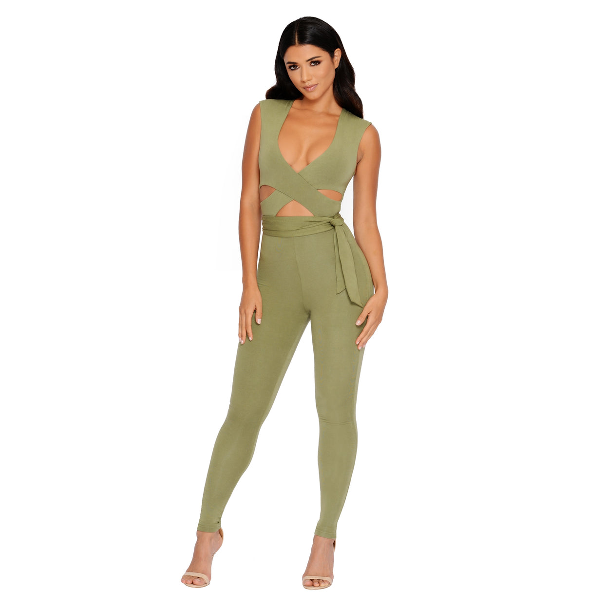 Cross Your Mind Cut Out Double Layered Jumpsuit in Kale