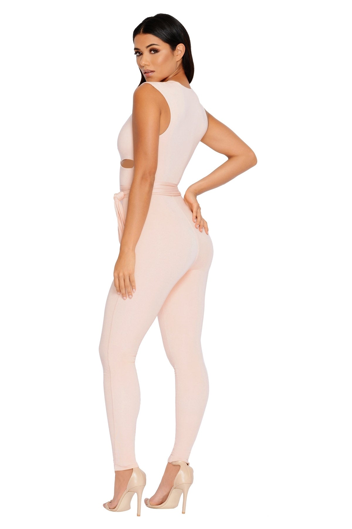 Cross Your Mind Cut Out Double Layered Jumpsuit in Blush
