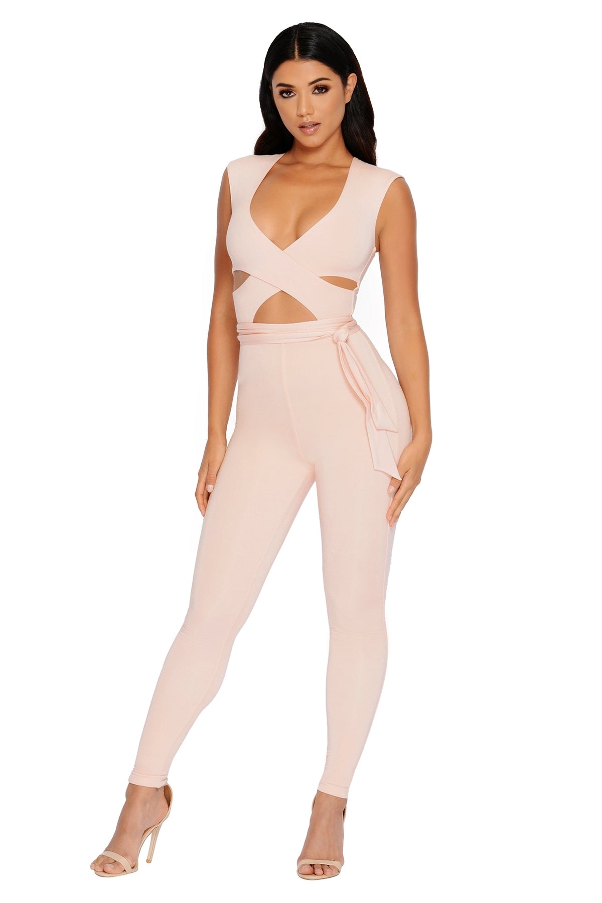 Cross Your Mind Cut Out Double Layered Jumpsuit in Blush