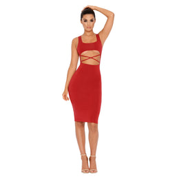 Got It Under Control Double Layered Knee Length Dress in Red