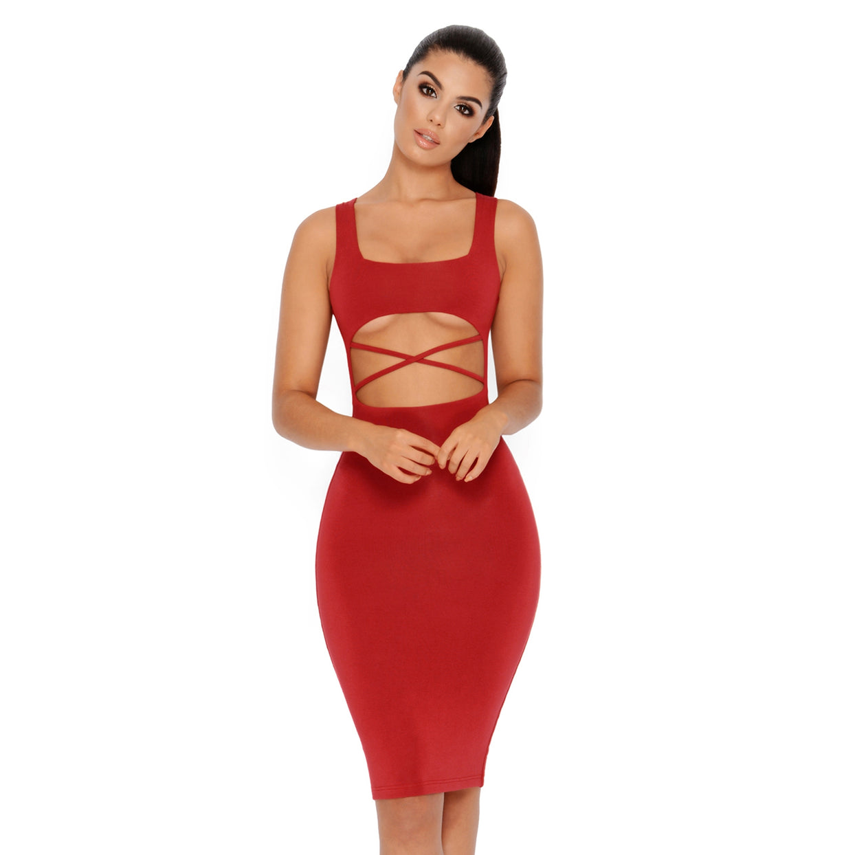 Got It Under Control Double Layered Knee Length Dress in Red