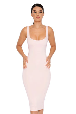 True To Form Double Layered Midi Dress in Pale Blush