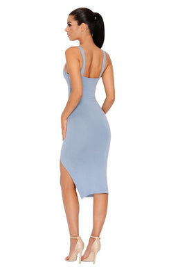 Round The Twist Double Layered Thigh Split Dress in Blue