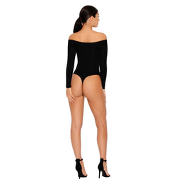 Strip Down Off The Shoulder Bardot Bodysuit in Black