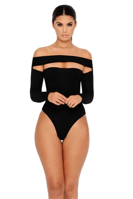 Strip Down Off The Shoulder Bardot Bodysuit in Black
