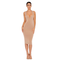 Not Your Sweetheart Double Layered Midi Dress in Tan