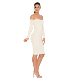 Bare Enough Off The Shoulder Double Layered Midi Dress in Ivory