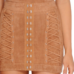 Turn Of The Tied Suede Mini Skirt in Tan