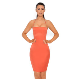 Get Your Smooth On Knee Length Satin Dress in Orange
