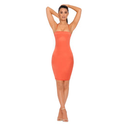 Get Your Smooth On Knee Length Satin Dress in Orange