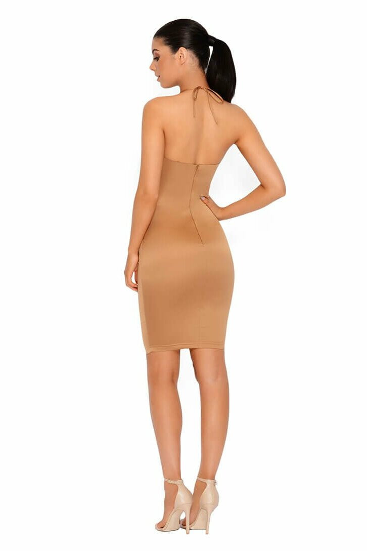 Get Your Smooth On Knee Length Satin Dress in Tan