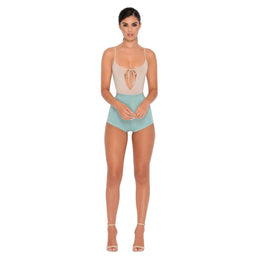 Soft Focus High Waisted Suedette Hot Pant Shorts in Teal