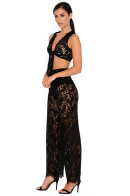 Lace The Music Wide Leg Trousers in Black