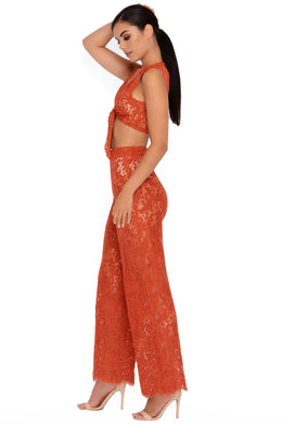 Lace The Music Crop Top in Brick Red