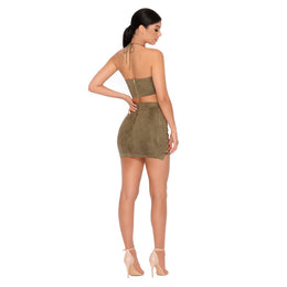 Straight Laced Suede Crop Top in Khaki