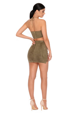 Straight Laced Suede Crop Top in Khaki