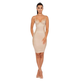 Win The Lace Satin Bustier Mini Dress in Champagne
