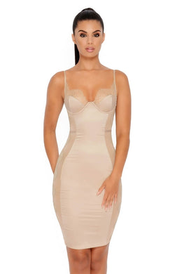 Win The Lace Satin Bustier Mini Dress in Champagne