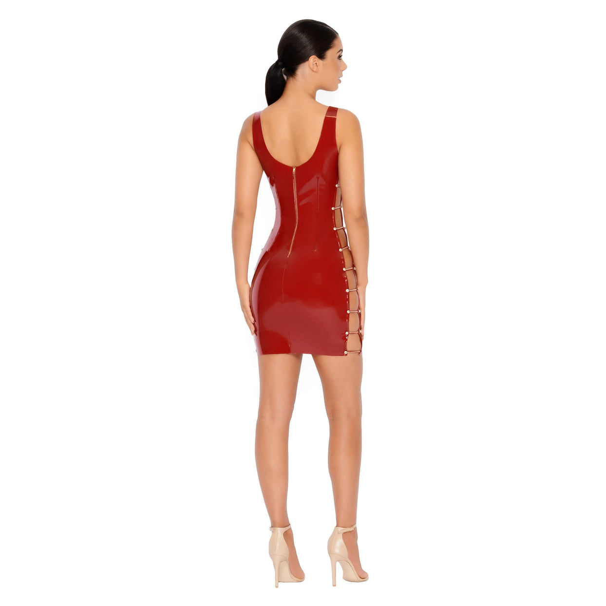 Chain Me Down Cut Out Vinyl Mini Dress in Red