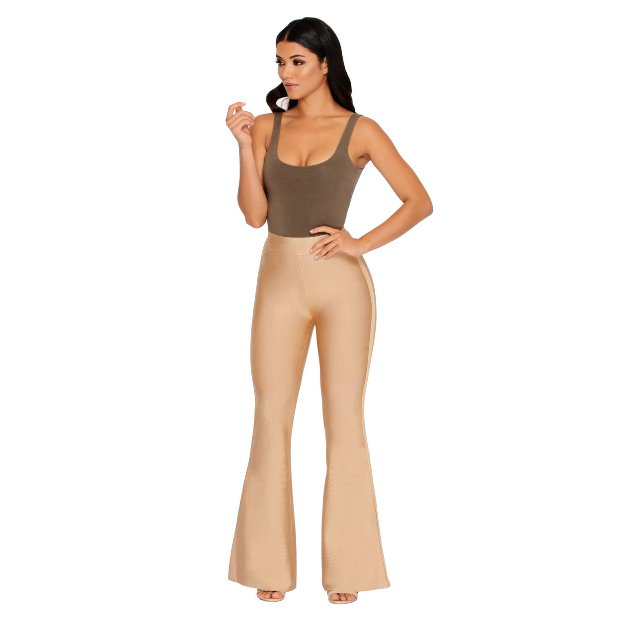 She Who Flares Wins Bandage Flare Trousers in Gold