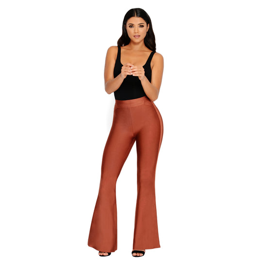 She Who Flares Wins Bandage Flare Trousers in Brown