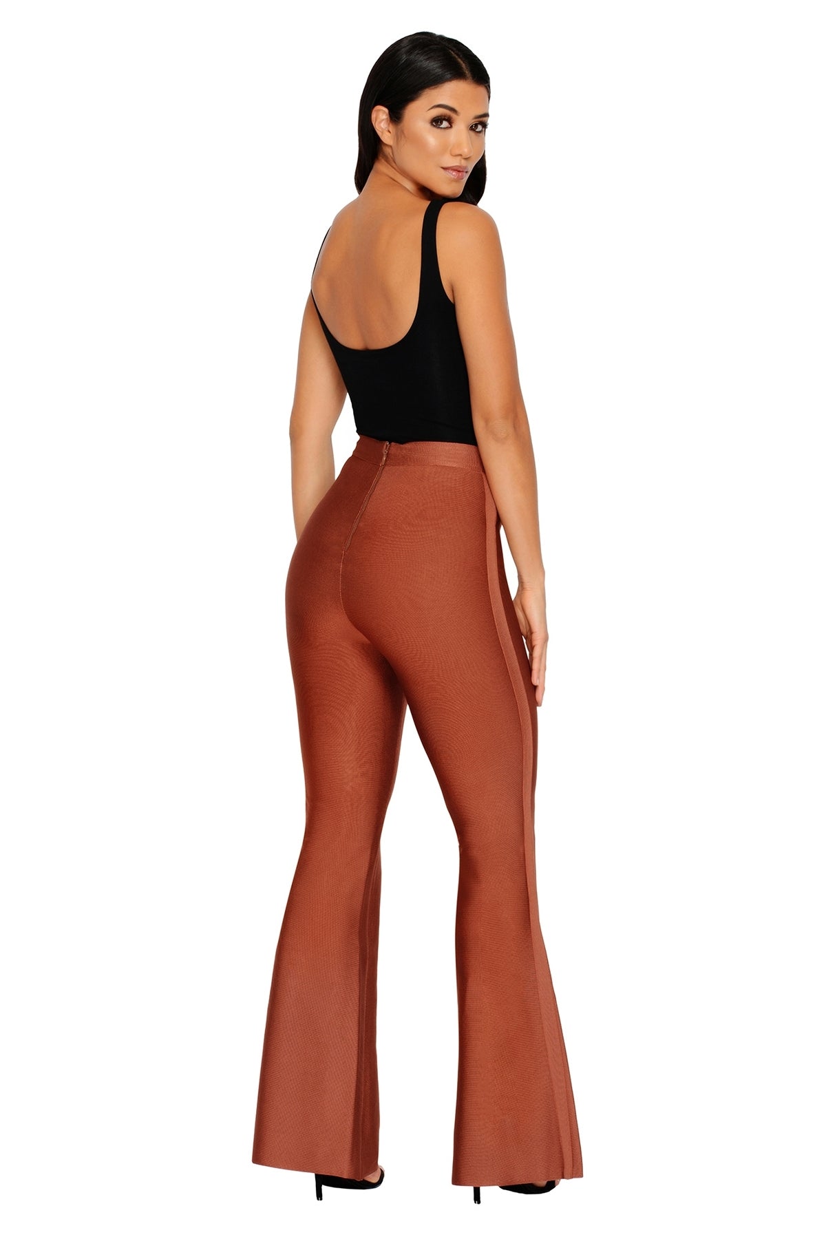She Who Flares Wins Bandage Flare Trousers in Brown