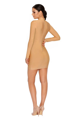 Shout Out To My X High Neck Bandage Mini Dress in Caramel