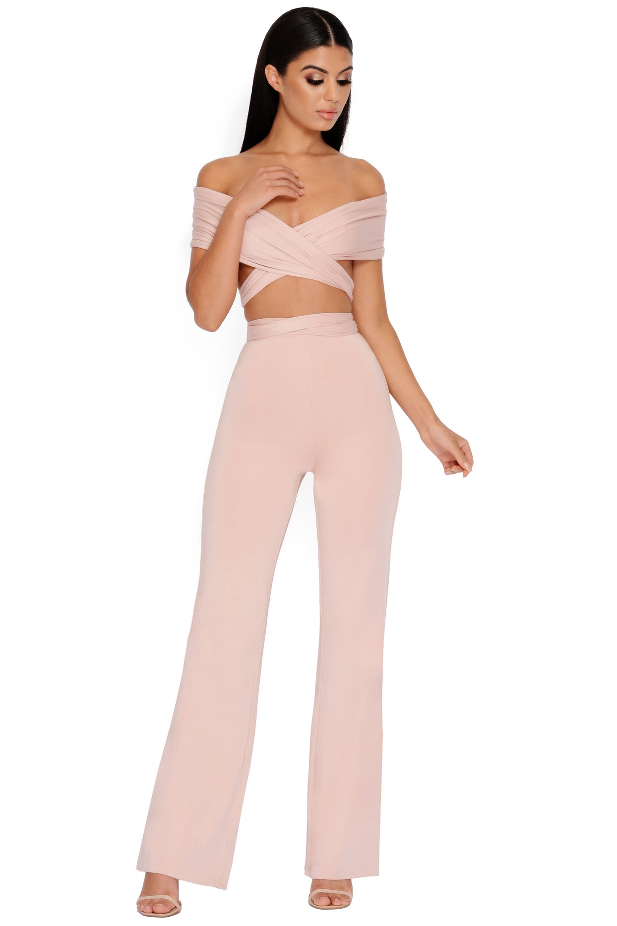 Late Night Ruche High Waisted Trousers in Blush