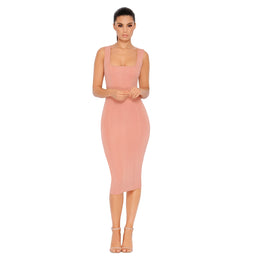 Hip To Be Square Double Layered Midi Dress in Rose
