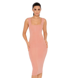 Hip To Be Square Double Layered Midi Dress in Rose